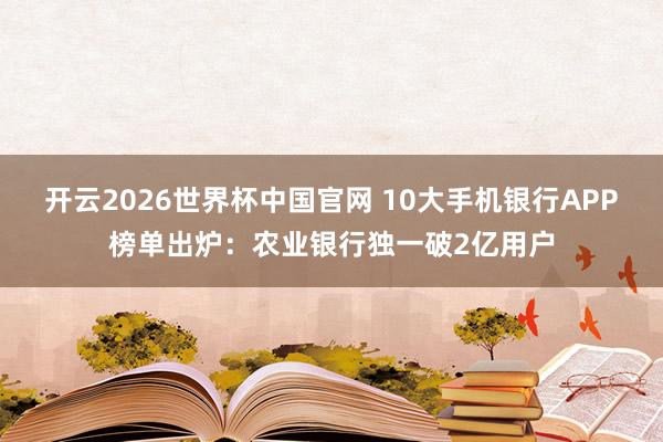 开云2026世界杯中国官网 10大手机银行APP榜单出炉：农业银行独一破2亿用户