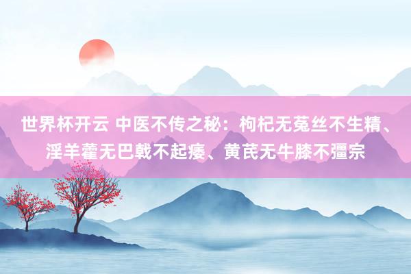 世界杯开云 中医不传之秘：枸杞无菟丝不生精、淫羊藿无巴戟不起痿、黄芪无牛膝不彊宗