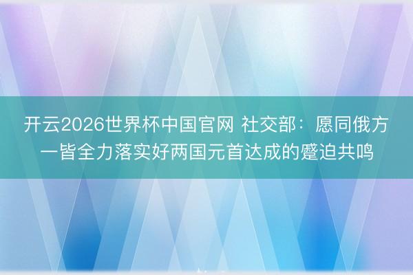 开云2026世界杯中国官网 社交部：愿同俄方一皆全力落实好两国元首达成的蹙迫共鸣