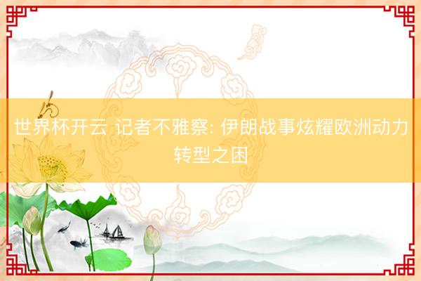 世界杯开云 记者不雅察: 伊朗战事炫耀欧洲动力转型之困